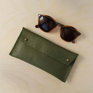 Studio Lowen Leather Double Stud Glasses Case - Olive