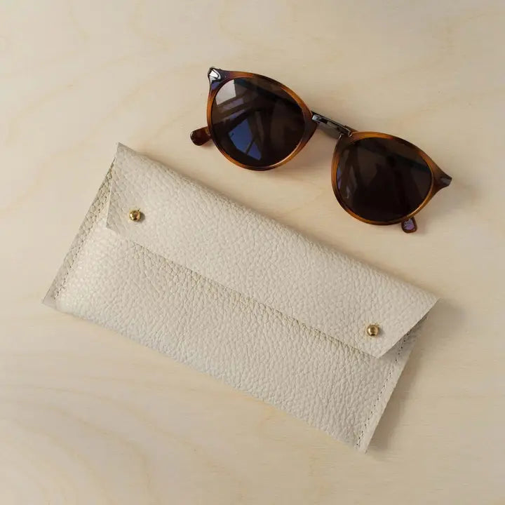 Studio Lowen Leather Double Stud Glasses Case - Cream