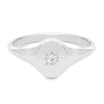 Star Set Diamond Signet Ring, Silver