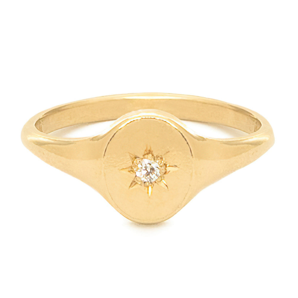Star Set Diamond Signet Ring, 18ct Gold Vermeil