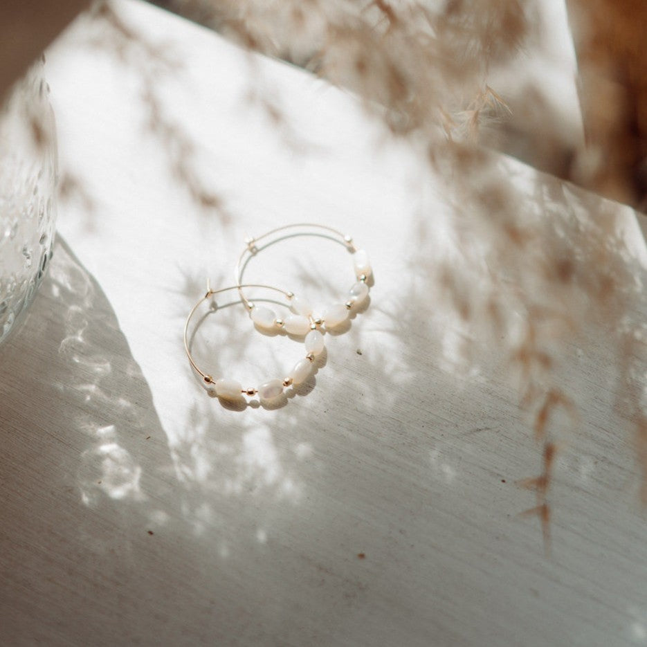 Mother of Pearl Hoop Earrings - 14k filled gold