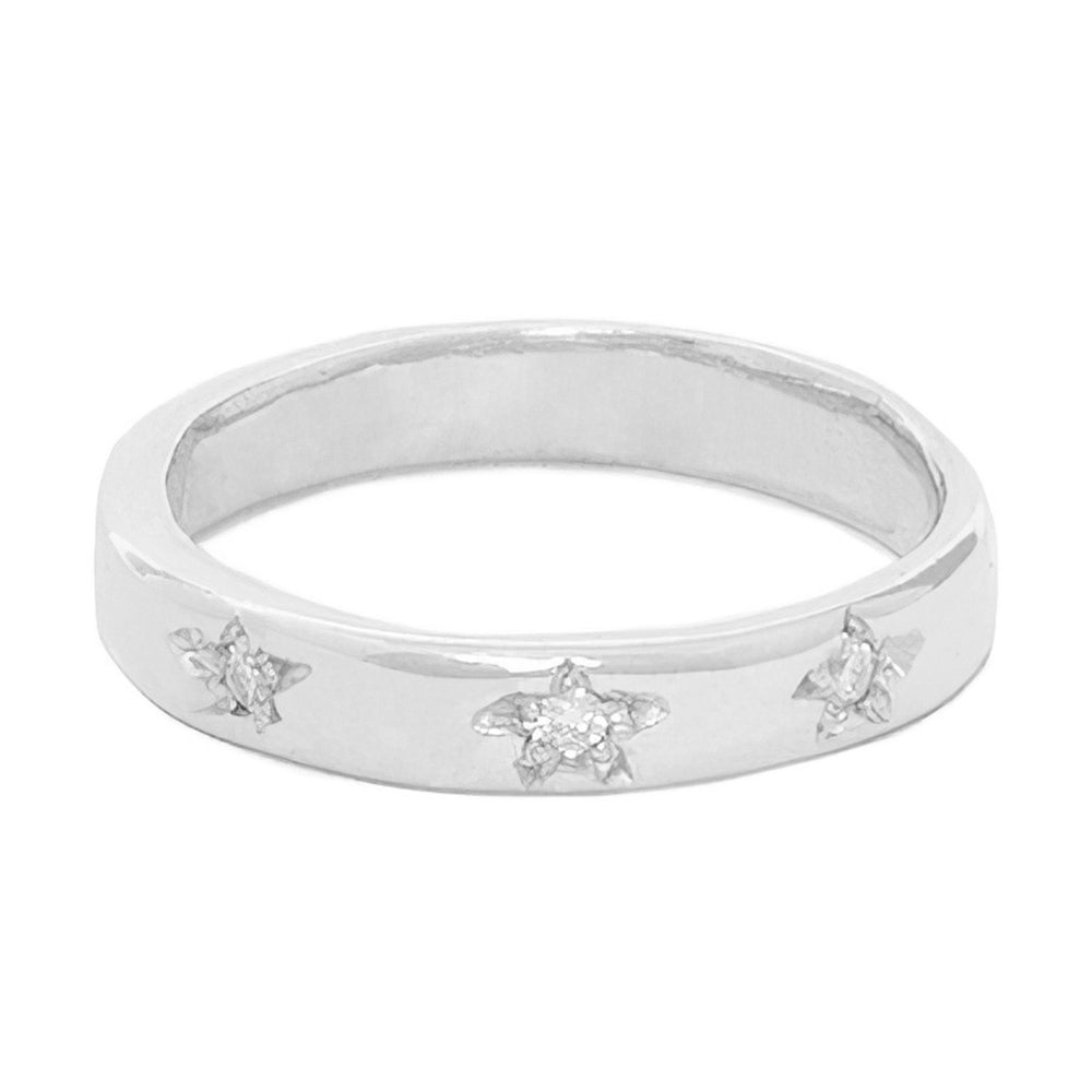 Star Set Diamond Starburst Ring, Silver