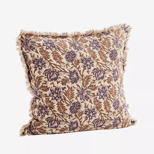 Floral Print Cushion - Purple, Nude & Brown