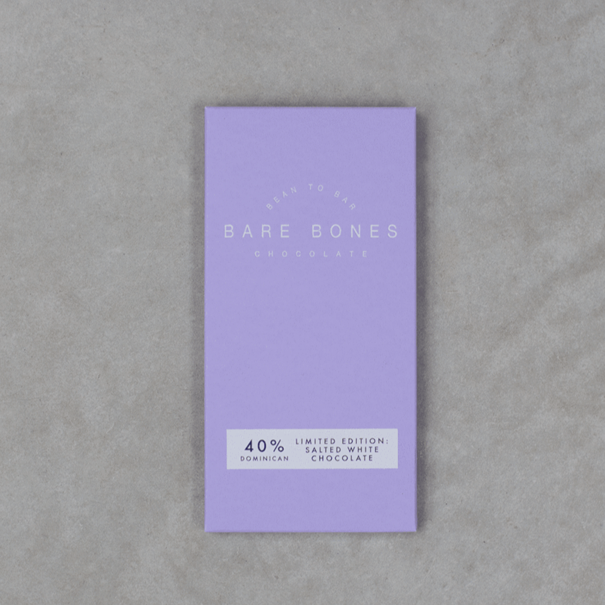 Bare Bones Limited edition 40% salted white chocolate bar