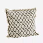 Printed Cushion with Fringing - Greige & Charcoal