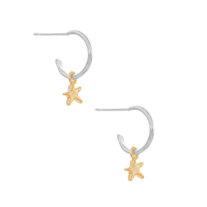 Mini Star Charm Mini Hoop, Silver