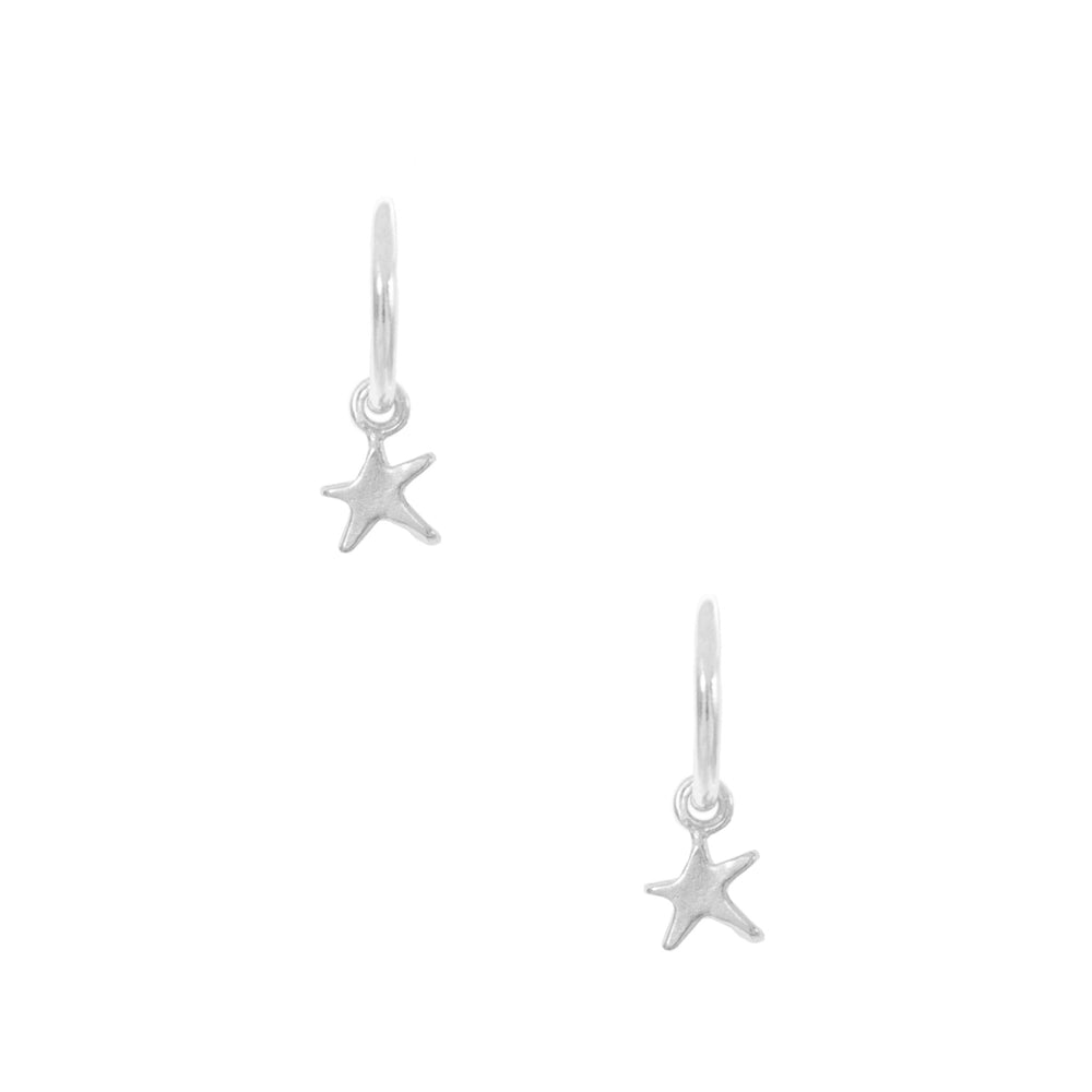 Mini Star Charm Mini Hoop, Silver